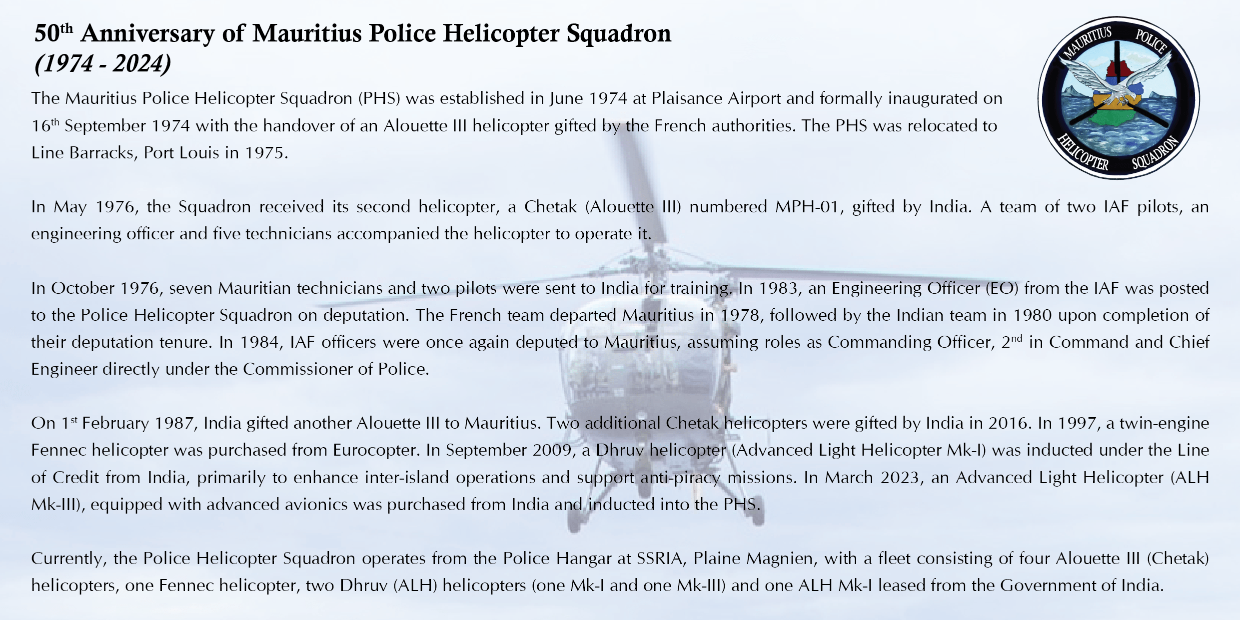 50th Anniversary of Mauritius Police Helicopter Squadron (1974 - 2024) - Image 2