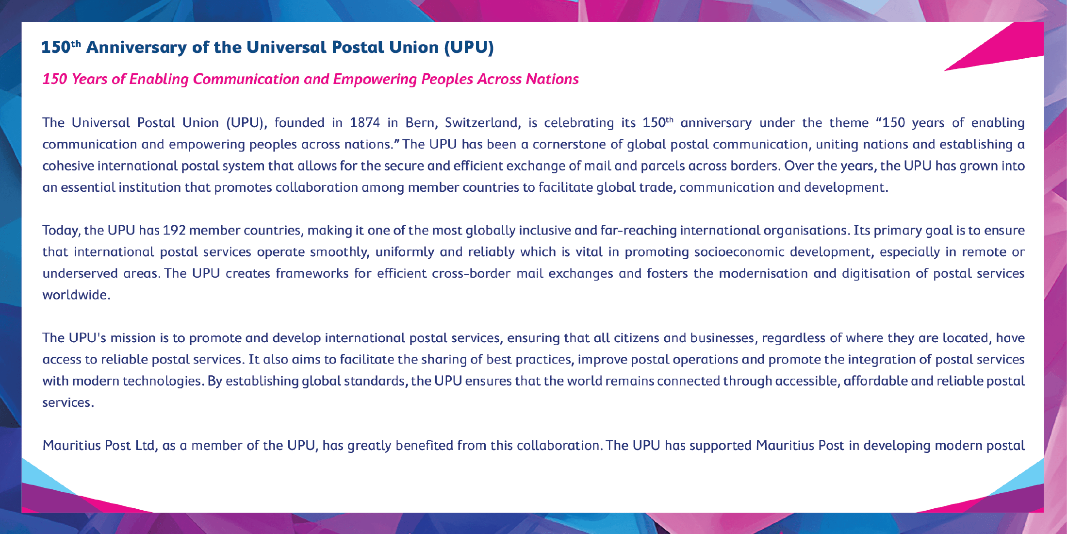 150th Anniversary of the Universal Postal Union (UPU) - Image 2
