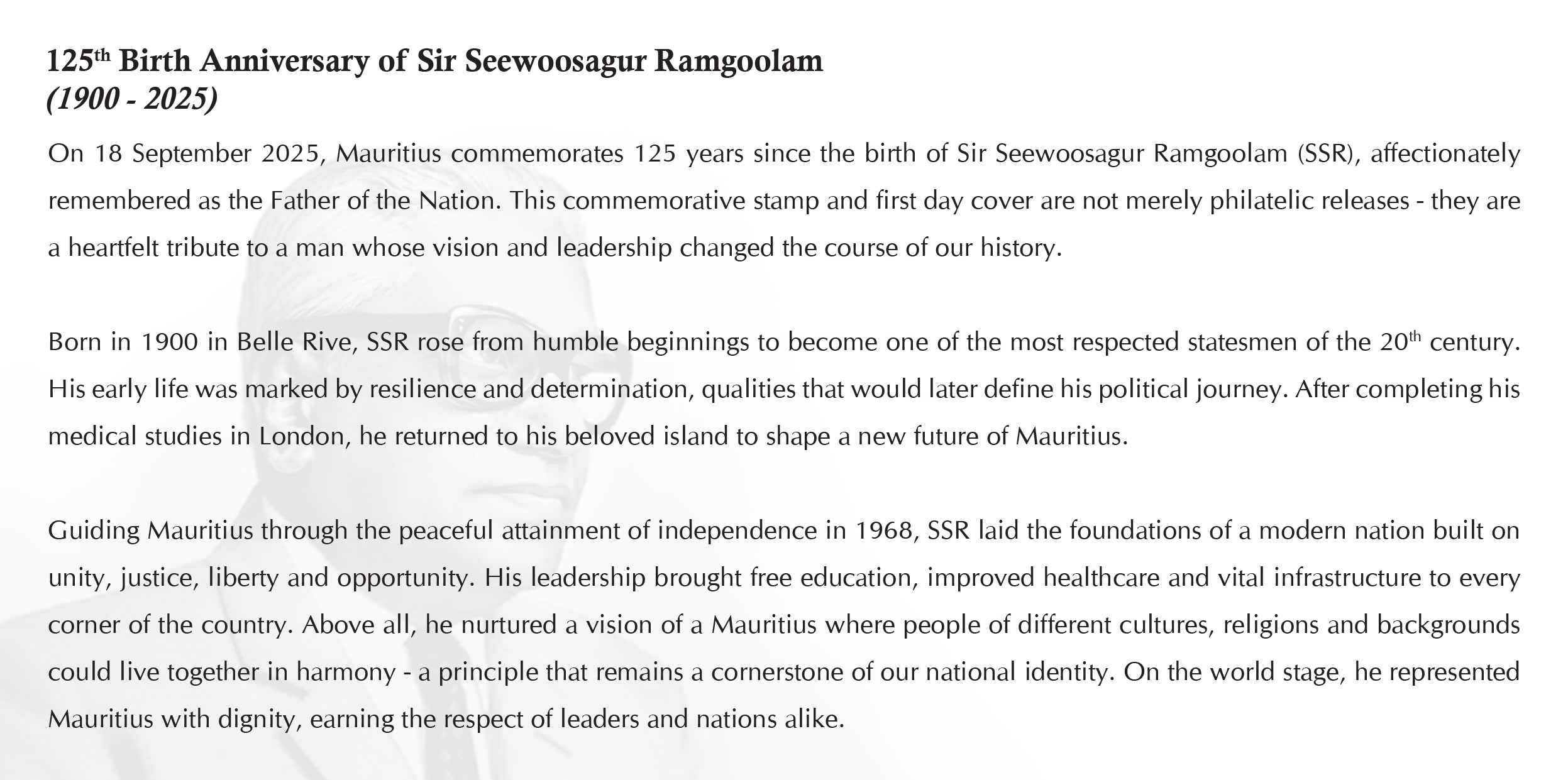 125th Birth Anniversary of Sir Seewoosagur Ramgoolam (1900 - 2025) - Image 2