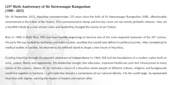 125th    Birth Anniversary of Sir Seewoosagur Ramgoolam (1900 - 2025) - Image 2